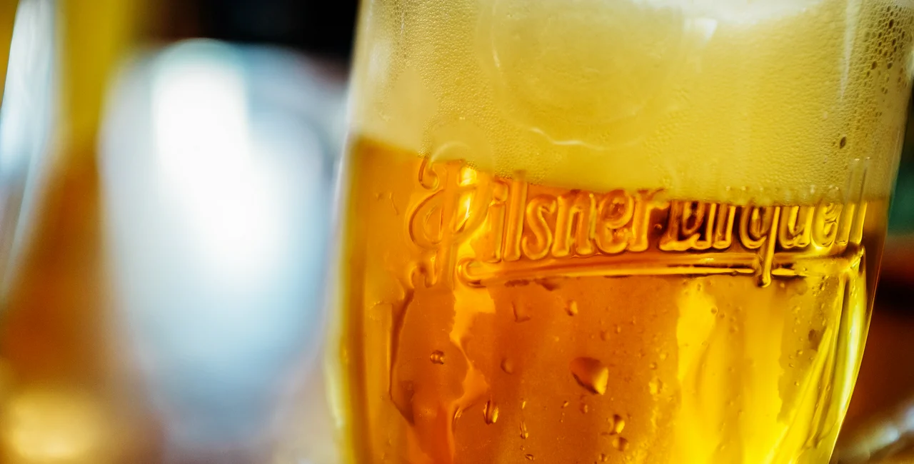 Glass of pilsner Urquell beer